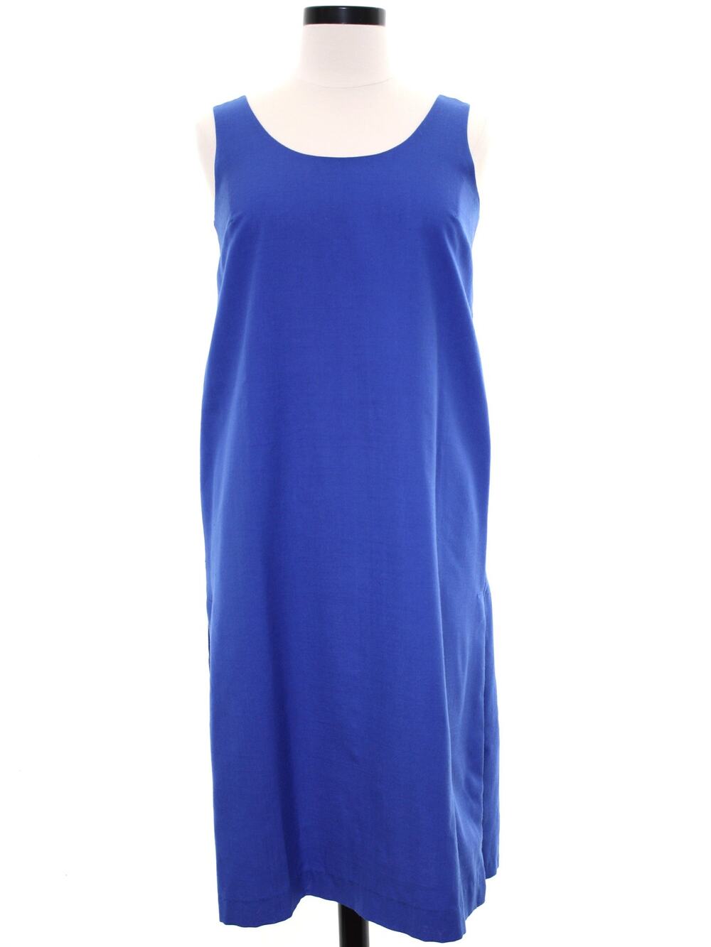 Vintage 1980s Royal Blue Shantung Sleeveless Midi Jumper Dress